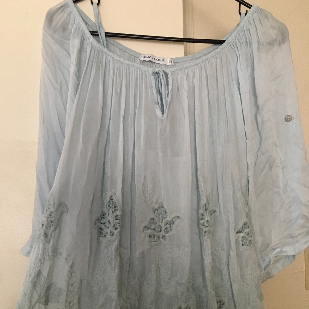 Light Blue Blouse with Lace Detail